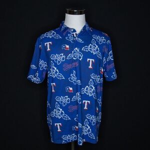 Men's Reyn Spooner Texas Rangers MLB Blue Performance Floral Polo Shirt Sz Large